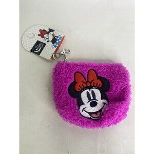 Disney Minnie Mouse Zip Top Coin Purse Fabric Plush Pouch Bag Pink NEW